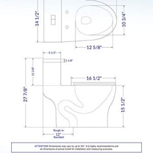 WOODBRIDGEE T-0031 Short Compact Tiny Dual Flush 1.28 GP One Piece Toilet with Soft Closing Seat,1000 Gram MaP Flushing Score Small Toilet,White