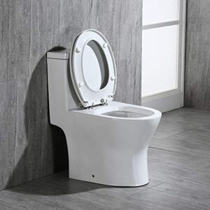 WOODBRIDGEE T-0031 Short Compact Tiny Dual Flush 1.28 GP One Piece Toilet with Soft Closing Seat,1000 Gram MaP Flushing Score Small Toilet,White