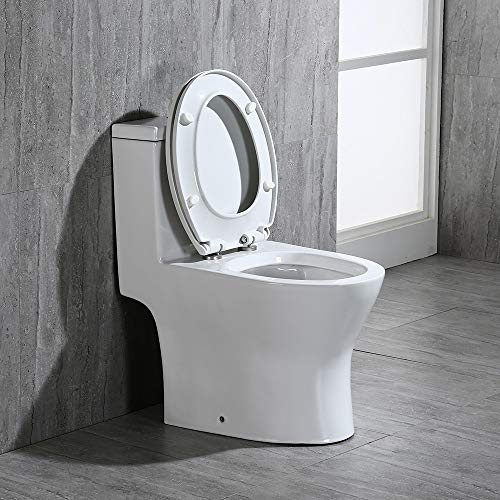 WOODBRIDGEE T-0031 Short Compact Tiny Dual Flush 1.28 GP One Piece Toilet with Soft Closing Seat,1000 Gram MaP Flushing Score Small Toilet,White