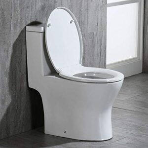 WOODBRIDGEE T-0031 Short Compact Tiny Dual Flush 1.28 GP One Piece Toilet with Soft Closing Seat,1000 Gram MaP Flushing Score Small Toilet,White