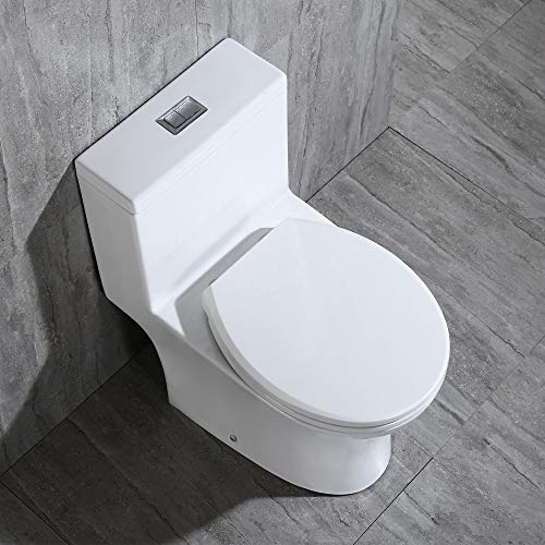 WOODBRIDGEE T-0031 Short Compact Tiny Dual Flush 1.28 GP One Piece Toilet with Soft Closing Seat,1000 Gram MaP Flushing Score Small Toilet,White