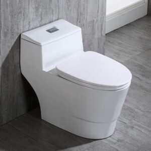 woodbridge t-0018/b-0735 dual flush elongated one piece soft closing seat, comfort height, white t-0018/b0735, modern toilet