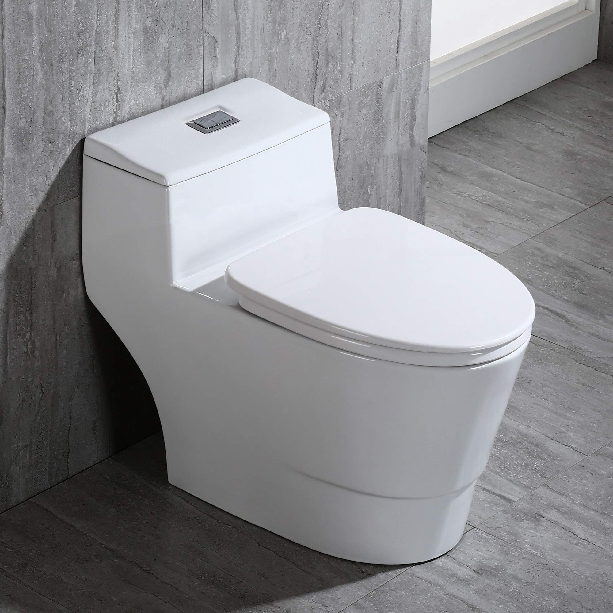 WOODBRIDGE T-0018/B-0735 Dual Flush Elongated One Piece Soft Closing Seat, Comfort Height, White T-0018/B0735, Modern Toilet