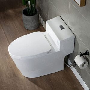 WOODBRIDGE T-0018/B-0735 Dual Flush Elongated One Piece Soft Closing Seat, Comfort Height, White T-0018/B0735, Modern Toilet