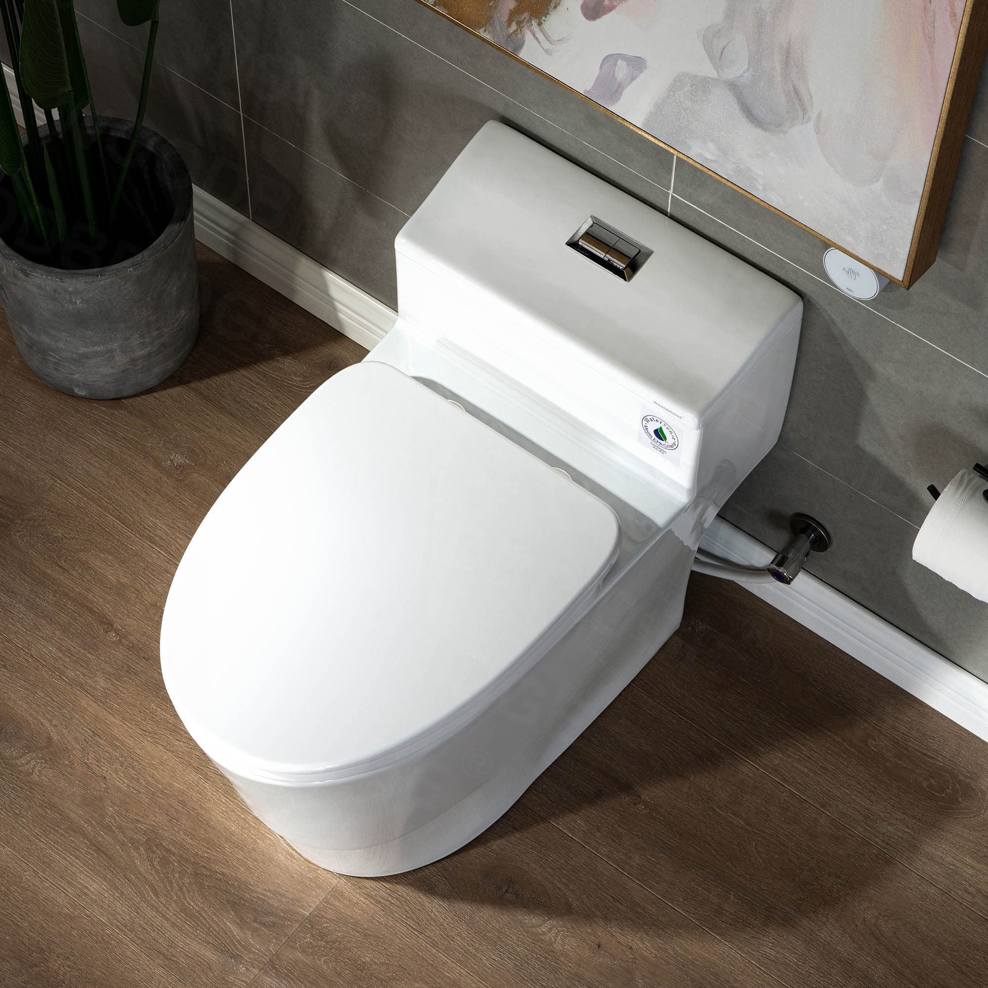 WOODBRIDGE T-0018/B-0735 Dual Flush Elongated One Piece Soft Closing Seat, Comfort Height, White T-0018/B0735, Modern Toilet