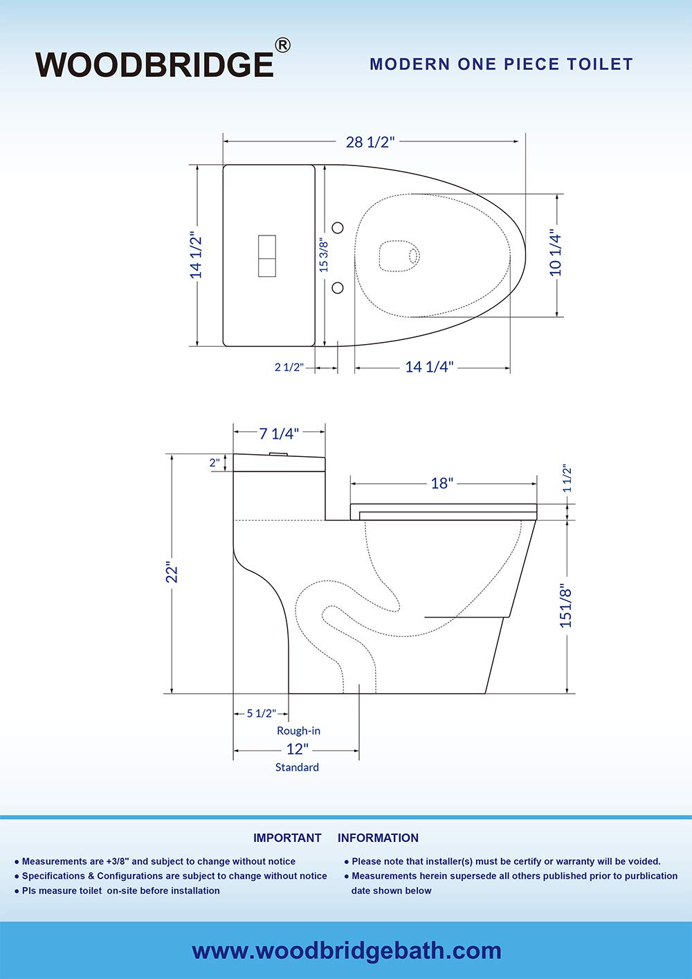 WOODBRIDGE T-0018/B-0735 Dual Flush Elongated One Piece Soft Closing Seat, Comfort Height, White T-0018/B0735, Modern Toilet