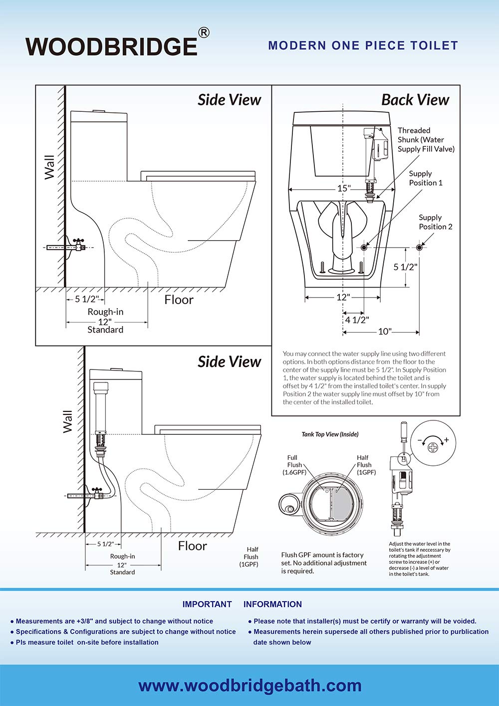 WOODBRIDGE T-0018/B-0735 Dual Flush Elongated One Piece Soft Closing Seat, Comfort Height, White T-0018/B0735, Modern Toilet