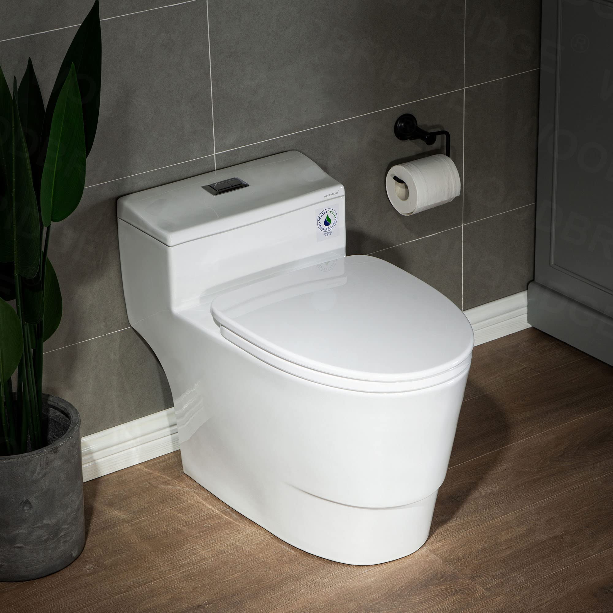 WOODBRIDGE T-0018/B-0735 Dual Flush Elongated One Piece Soft Closing Seat, Comfort Height, White T-0018/B0735, Modern Toilet