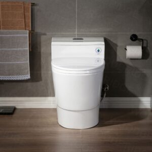 WOODBRIDGE T-0018/B-0735 Dual Flush Elongated One Piece Soft Closing Seat, Comfort Height, White T-0018/B0735, Modern Toilet