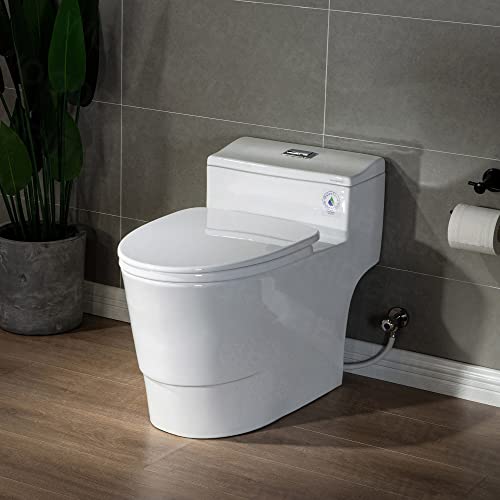 WOODBRIDGE T-0018/B-0735 Dual Flush Elongated One Piece Soft Closing Seat, Comfort Height, White T-0018/B0735, Modern Toilet