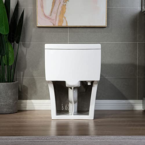 WOODBRIDGE T-0018/B-0735 Dual Flush Elongated One Piece Soft Closing Seat, Comfort Height, White T-0018/B0735, Modern Toilet