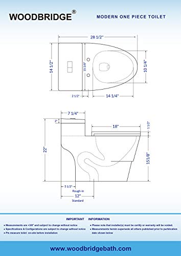 WOODBRIDGE T-0018/B-0735 Dual Flush Elongated One Piece Soft Closing Seat, Comfort Height, White T-0018/B0735, Modern Toilet