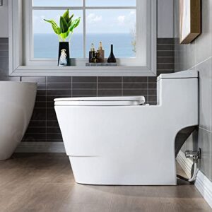 WOODBRIDGE T-0018/B-0735 Dual Flush Elongated One Piece Soft Closing Seat, Comfort Height, White T-0018/B0735, Modern Toilet