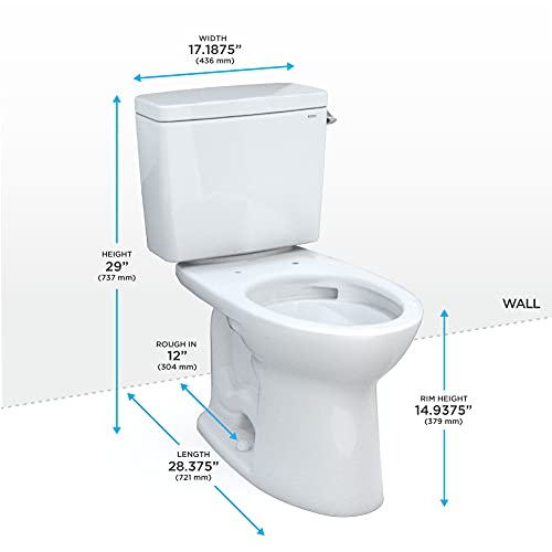 TOTO Drake Two-Piece Elongated 1.28 GPF TORNADO FLUSH Toilet with CEFIONTECT and Right-Hand Trip Lever, Cotton White - CST776CERG#01