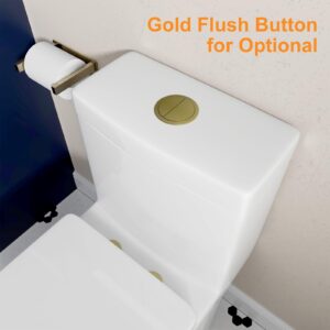 HOROW HWMT-8733 Small Compact One Piece Toilet For Bathroom, Powerful & Quiet Dual Flush Modern Toilet, 12'' Rough-In Toilet & Soft Closing Seat Include, 25"D x 13.4"W x 28.4"H, White, Gold Button