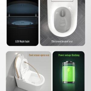 BONSAM Smart Toilet with Foot Sensor, Heated Seat and Air Dryer for Modern Bathrooms. Intelligent Tankless Toilet Features an Automatic Open/Close Lid and Seat, Remote Control.