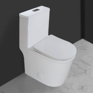 winzo wz5069 small modern one piece toilet dual flush 12" rough in 23-in depth short for compact tiny bathroom powder room white
