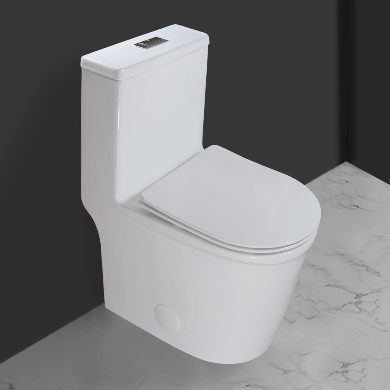 WinZo WZ5069 Small Modern One Piece Toilet Dual Flush 12" Rough in 23-in Depth Short for Compact Tiny Bathroom Powder Room White