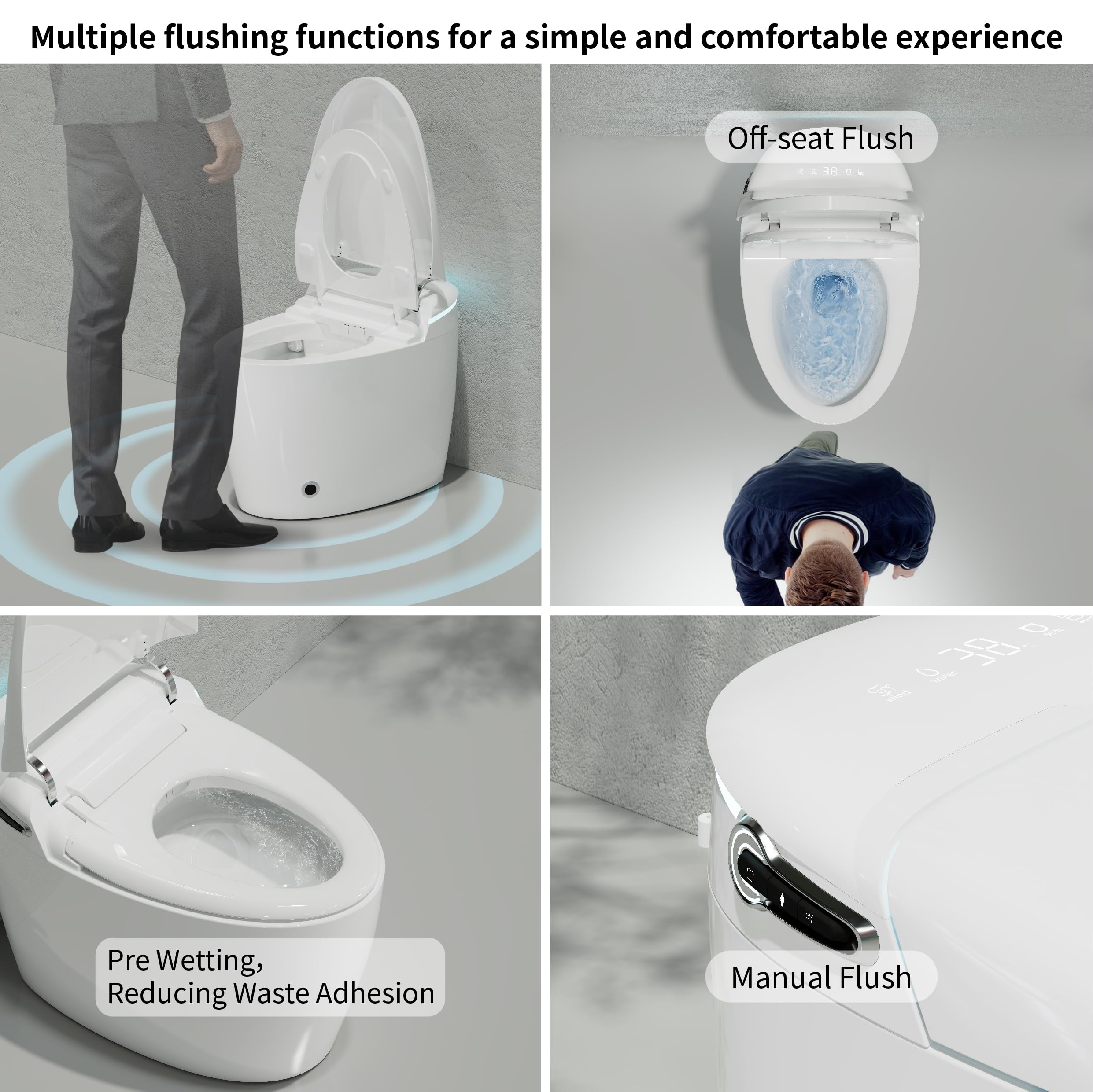 One Piece Elongated Smart Bidet Toilet with Massage Washing, Auto Flush, Heated Seat and Integrated Multi Function Remote Control, White