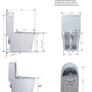 WinZo WZ5069 Small Modern One Piece Toilet Dual Flush 12" Rough in 23-in Depth Short for Compact Tiny Bathroom Powder Room White