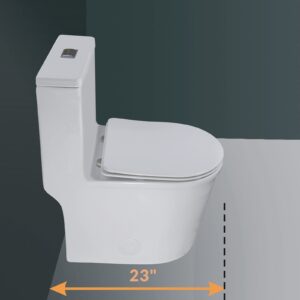 WinZo WZ5069 Small Modern One Piece Toilet Dual Flush 12" Rough in 23-in Depth Short for Compact Tiny Bathroom Powder Room White