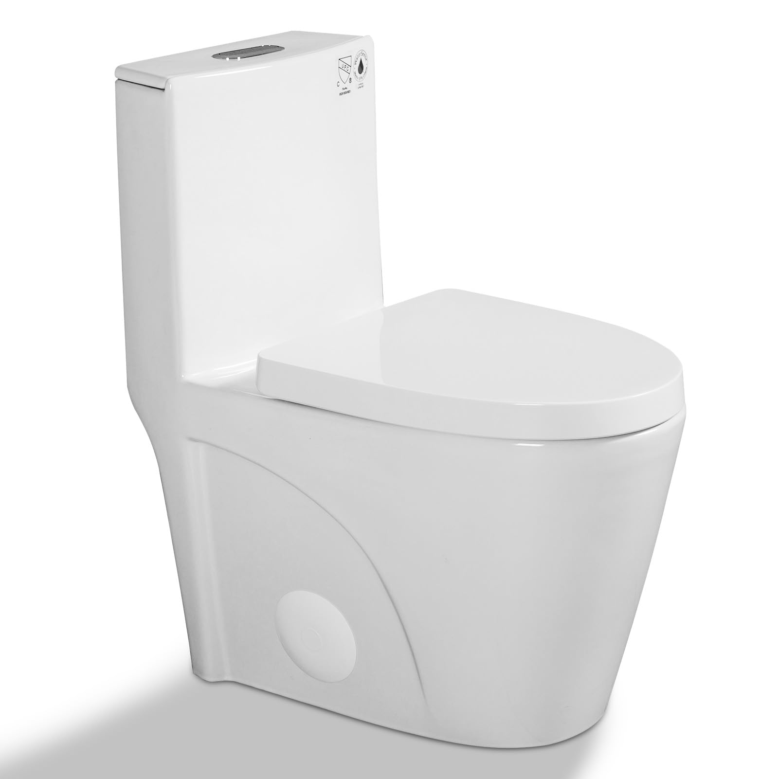 EZONTEQ One Piece Toilet, 1.1/1.6 GPF and MAP 1000g Dual Flush Compact Toilet for Bathroom, 17" Comfortable Seat Height Soft Closing Seat Modern Toilet, 12'' Rough-In (Seat Included) (Gloss White)