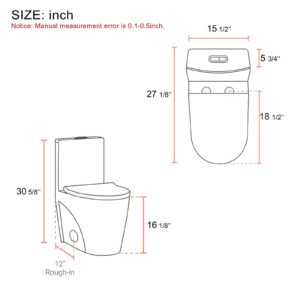 EZONTEQ One Piece Toilet, 1.1/1.6 GPF and MAP 1000g Dual Flush Compact Toilet for Bathroom, 17" Comfortable Seat Height Soft Closing Seat Modern Toilet, 12'' Rough-In (Seat Included) (Gloss White)