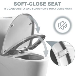 EZONTEQ One Piece Toilet, 1.1/1.6 GPF and MAP 1000g Dual Flush Compact Toilet for Bathroom, 17" Comfortable Seat Height Soft Closing Seat Modern Toilet, 12'' Rough-In (Seat Included) (Gloss White)