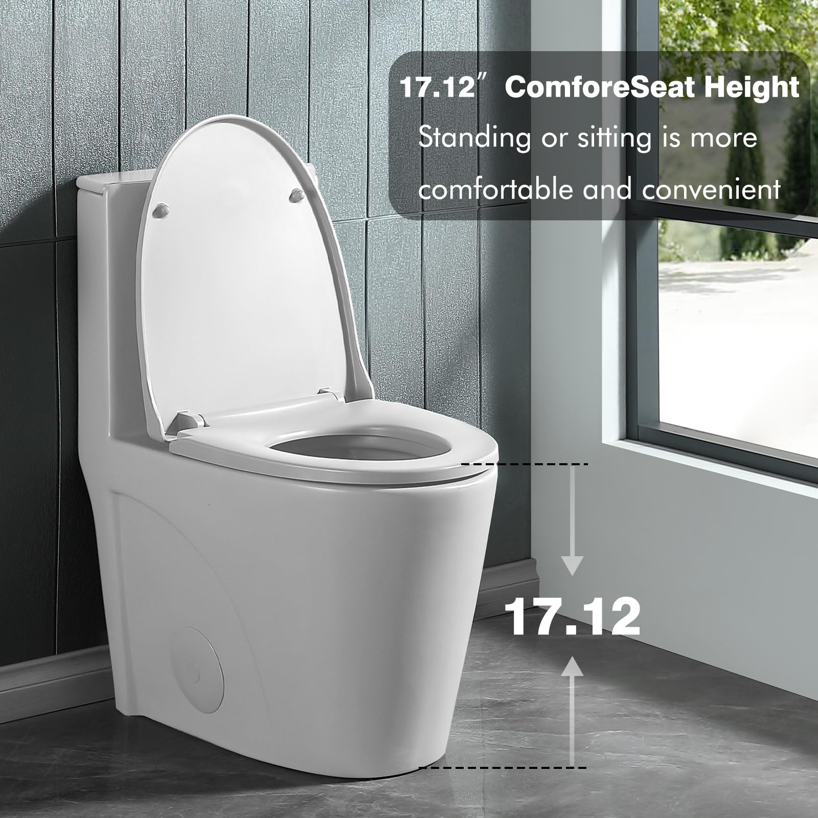 EZONTEQ One Piece Toilet, 1.1/1.6 GPF and MAP 1000g Dual Flush Compact Toilet for Bathroom, 17" Comfortable Seat Height Soft Closing Seat Modern Toilet, 12'' Rough-In (Seat Included) (Gloss White)