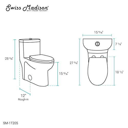 Swiss Madison Well Made Forever SM-1T205 Sublime One Piece Elongated Toilet Dual Flush 0.8/1.28 gpf, Glossy White