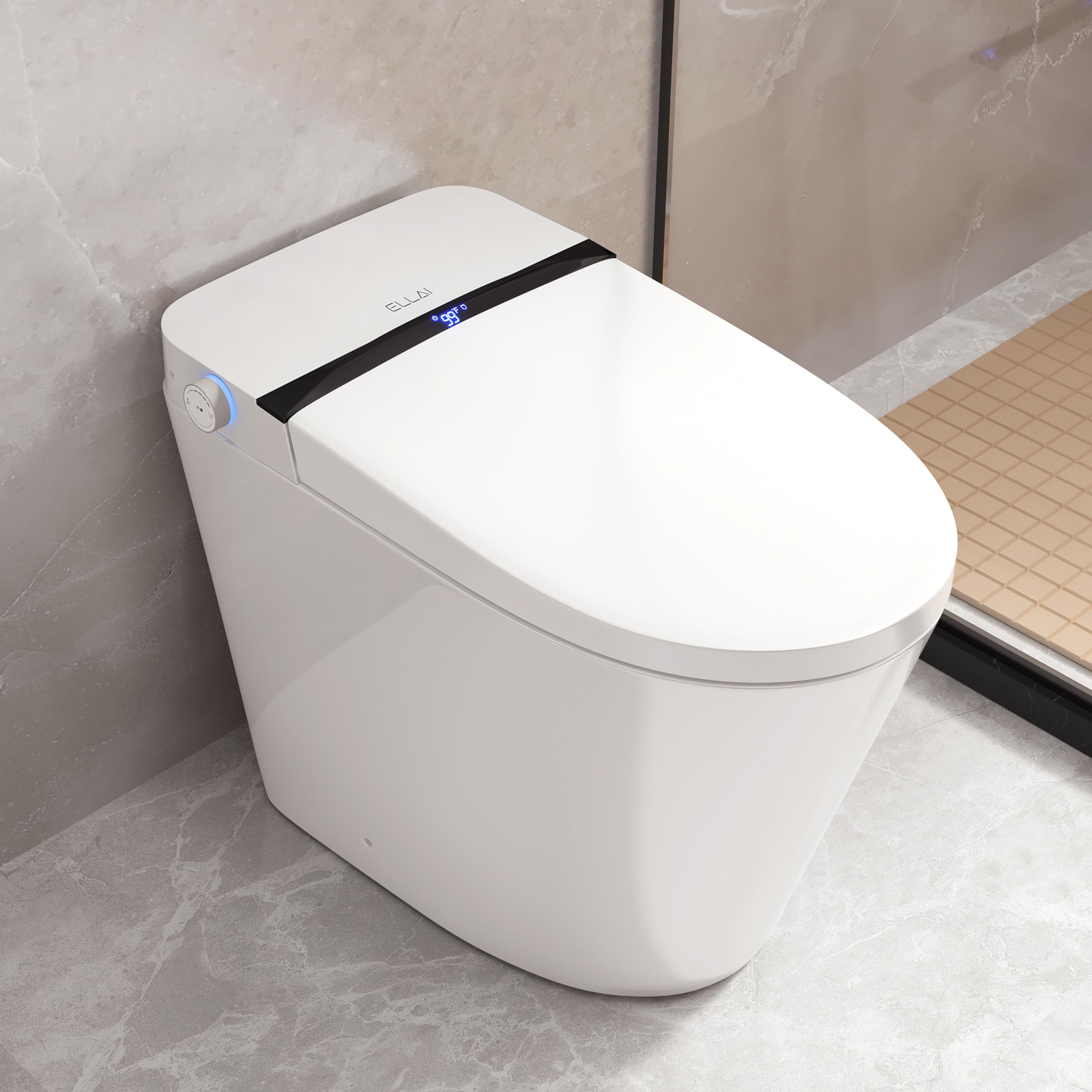 ELLAI Smart Toilet with Bidet Built In, One-piece Bidet Toilet with Auto-Flush, Warm Water, Air Drying Function, Heated Seat, Bathrooms Modern Elongated Toilet with LED Display