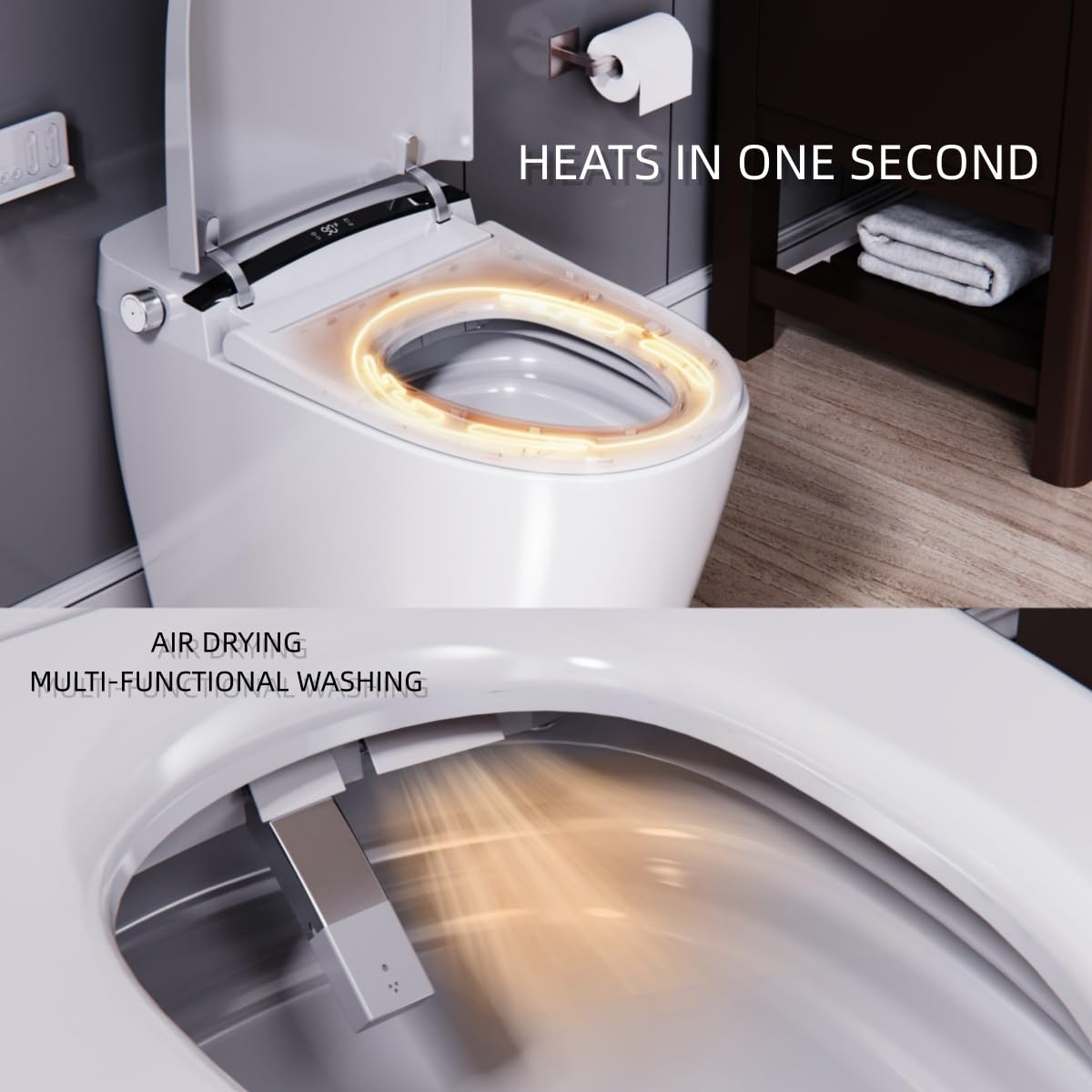 ELLAI Smart Toilet with Bidet Built In, One-piece Bidet Toilet with Auto-Flush, Warm Water, Air Drying Function, Heated Seat, Bathrooms Modern Elongated Toilet with LED Display