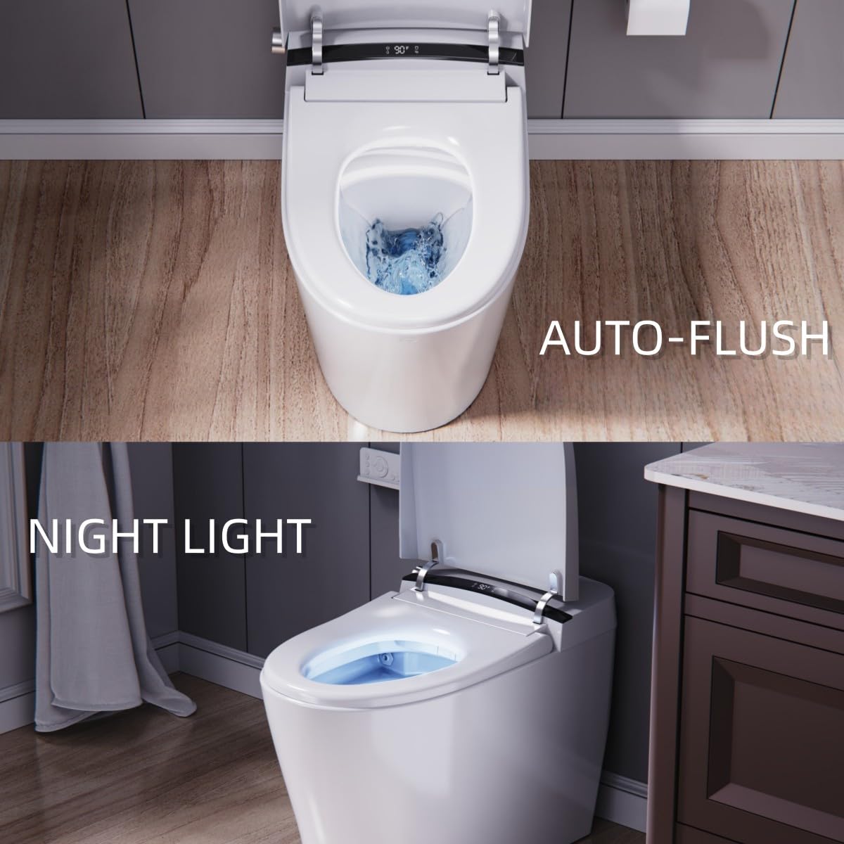 ELLAI Smart Toilet with Bidet Built In, One-piece Bidet Toilet with Auto-Flush, Warm Water, Air Drying Function, Heated Seat, Bathrooms Modern Elongated Toilet with LED Display