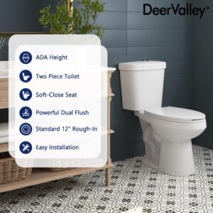 Two-Piece Toilet, DeerValley 17.72" High 12” Rough in Dual Flush 1.1/1.6 GPF and Map 1000g, ADA Chair Height Toilets Bowl With Soft Close Seat for elderly, White DV-2F0079