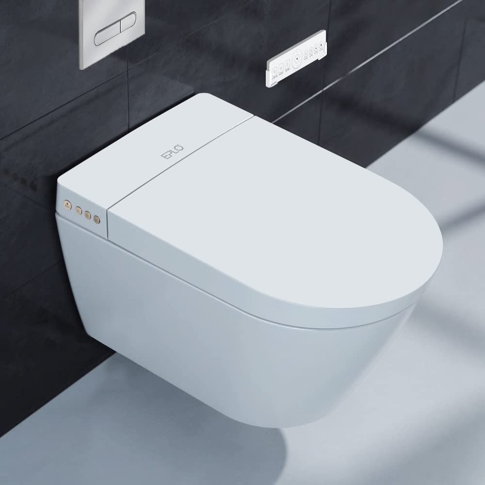 EPLO Intelligent Wall-Hung Toilet with In-Wall Tank System，One-piece Elongated Smart Toilet with Bidet Built in,Heated Seat, Warm Air Dryer,Auto Flush,Nightlight,Remote Control (White)