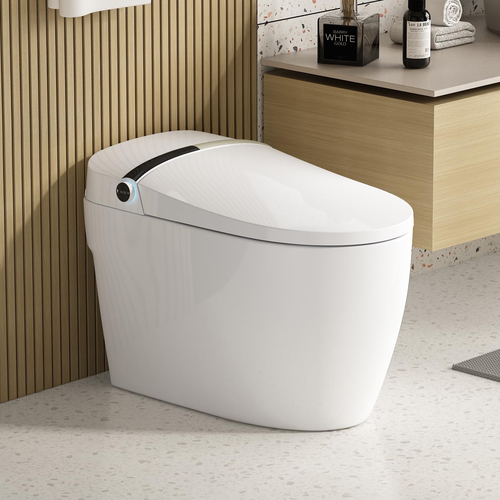 Modern Smart Toilet, Heated Seat, Foot kicking Flush, Automatic Powerful Flush, Tankless Toilet for Barthroom without Bidet, Knob Control, Pre Wetting, Power Outage Flushing