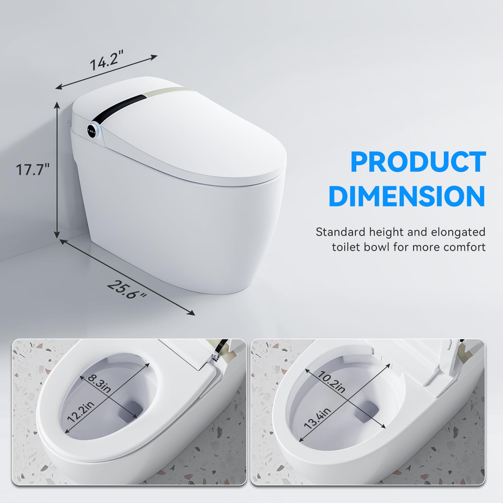 Modern Smart Toilet, Heated Seat, Foot kicking Flush, Automatic Powerful Flush, Tankless Toilet for Barthroom without Bidet, Knob Control, Pre Wetting, Power Outage Flushing