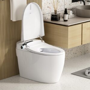 Modern Smart Toilet, Heated Seat, Foot kicking Flush, Automatic Powerful Flush, Tankless Toilet for Barthroom without Bidet, Knob Control, Pre Wetting, Power Outage Flushing