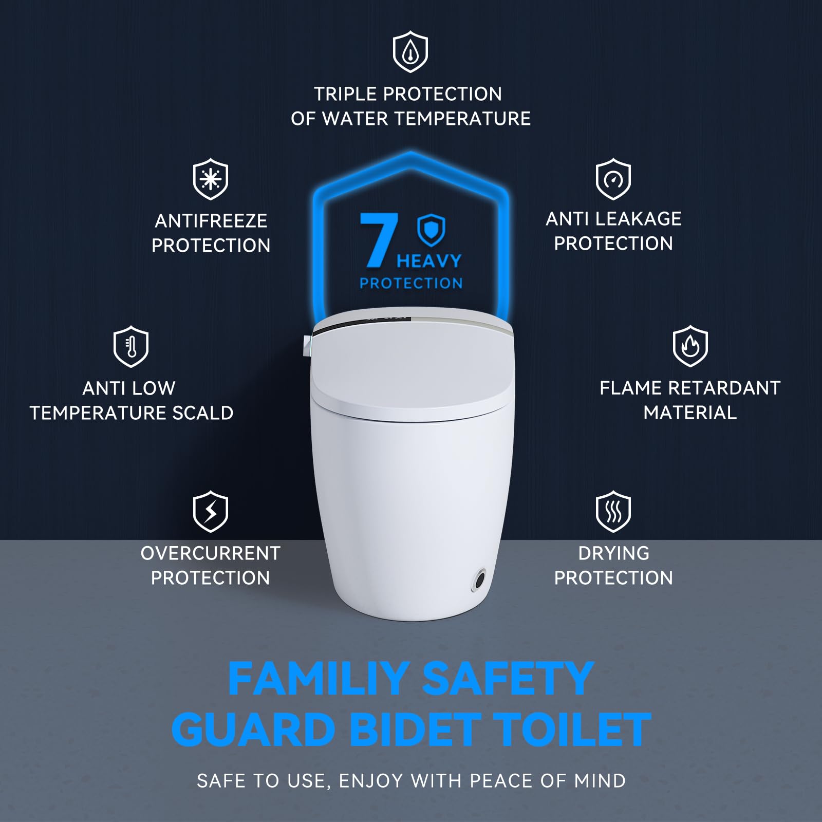 Modern Smart Toilet, Heated Seat, Foot kicking Flush, Automatic Powerful Flush, Tankless Toilet for Barthroom without Bidet, Knob Control, Pre Wetting, Power Outage Flushing