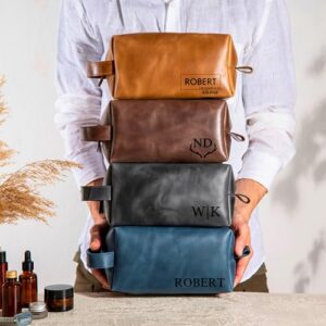 Personalized Leather Toiletry Bag for Men - Genuine Leather Dopp Kit, Perfect Gift for Groomsmen, Fathers Day, Wedding, Anniversary - Handcrafted Toiletry Bag