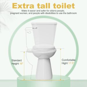 17.5 Inch High Toilet | Extra Tall Toilets With Comfort Height Tall Toilet Seat, 1.28 GPF Side Single Flushing High Toilets For Seniors, Extra High Toilet With 12" Rough-in & Soft-close Toilet Seat