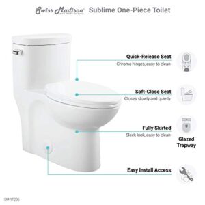 Swiss Madison Well Made Forever SM-1T206 Sublime One Piece Elongated Left Side Flush Handle Toilet 1.28 gpf, Glossy White