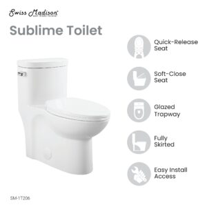 Swiss Madison Well Made Forever SM-1T206 Sublime One Piece Elongated Left Side Flush Handle Toilet 1.28 gpf, Glossy White