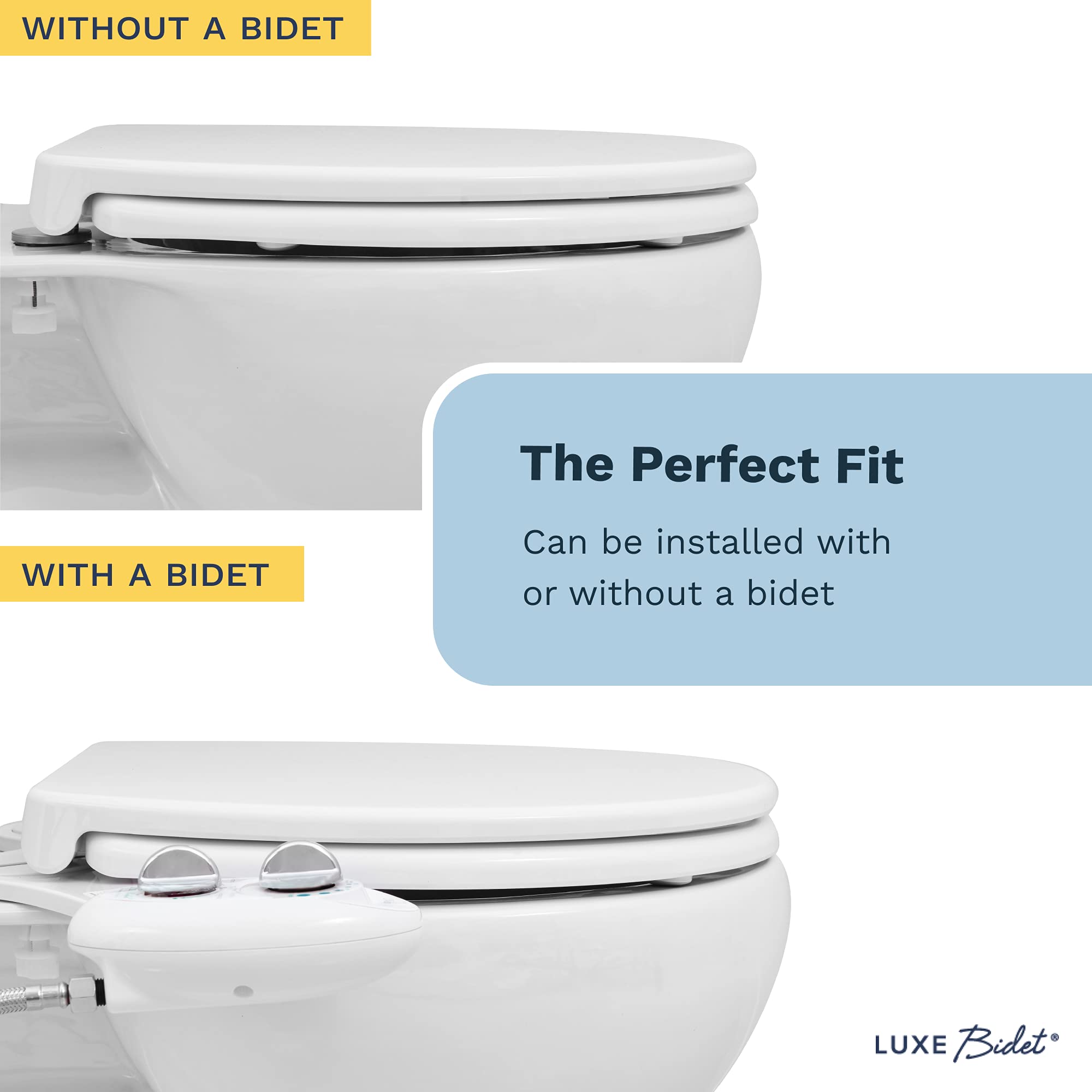 LUXE TS1008R Round Comfort Fit Toilet Seat with Slow Close, Quick Release Hinges, and Non-Slip Bumpers (White)