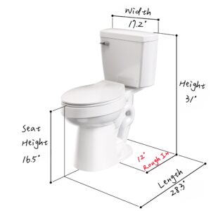 ELLAI Two Piece Elongated Toilets ADA Chair Comfort Height 16.5" Powerful Single Flush 1.28 GPF 12” Rough In with Side Trip Lever, White 28.3"x17.2“x31"