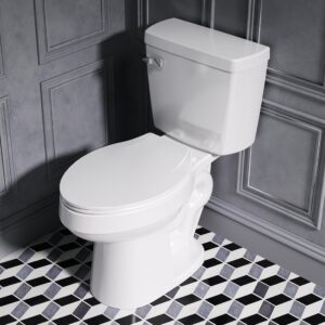 ELLAI Two Piece Elongated Toilets ADA Chair Comfort Height 16.5" Powerful Single Flush 1.28 GPF 12” Rough In with Side Trip Lever, White 28.3"x17.2“x31"