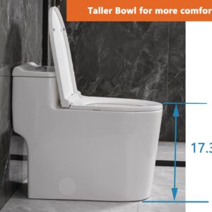 SouNor SN1080 One Piece Toilet 3-in Dual Flush 1.1/1.6 GPF Chair Right Seat Height Comfort Elongated U Shaped Bowl Soft Close UF Seat,White 12" Rough in