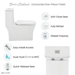 Swiss Madison Well Made Forever SM-1T278, Concorde One Piece Square Toilet Dual Flush 1.1/1.6 gpf with 10" Rough In