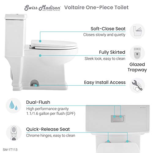 Swiss Madison Well Made Forever SM-1T113 Voltaire One Piece Elongated Toilet Dual Flush 0.8/1.28 GPF, White