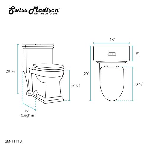 Swiss Madison Well Made Forever SM-1T113 Voltaire One Piece Elongated Toilet Dual Flush 0.8/1.28 GPF, White